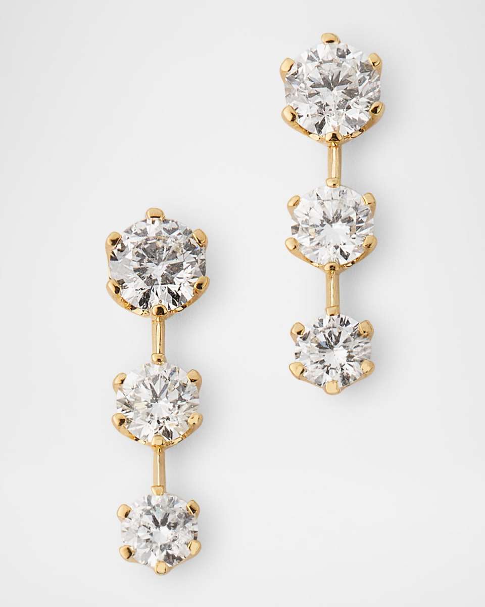 18K Yellow Gold Floating Diamond Triple Drop Earrings
